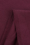 Wine Red Split Neck Drawstring Waist Sleeveless Jumpsuit