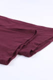 Wine Red Split Neck Drawstring Waist Sleeveless Jumpsuit