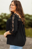Black Lace Trim Half Sleeve Plus Size Top