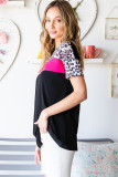 Black Leopard Colorblock Splicing T-shirt