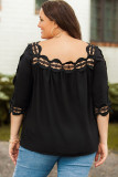 Black Lace Trim Half Sleeve Plus Size Top