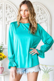 Green Satin Puff Sleeves Blouse