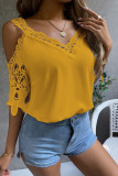 Plain V Neck Embroidery Lace Cold Shoulder Top