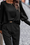 Plain Button Cuff Puffy Blouse