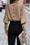 Plain Button Cuff Puffy Blouse