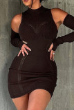Cold Shoulder Knitting Mini Dress