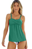 Green Adjustable Straps Ruched 2pcs Tankini Swimsuit