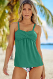 Green Adjustable Straps Ruched 2pcs Tankini Swimsuit