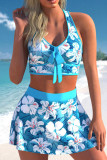 Floral Striped Printed Top Tankini Set