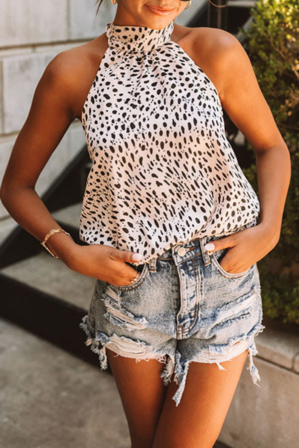 Leopard High Neck Animal Spotted Print Tank Top