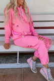 Plain Ripped Kangaroo Pocket Hoodies with Pants 2pcs Set