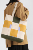 Color Block Pocket Zipper Closure Tote Bag