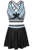 Floral Striped Printed Top Tankini Set