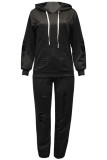 Plain Ripped Kangaroo Pocket Hoodies with Pants 2pcs Set