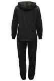 Plain Ripped Kangaroo Pocket Hoodies with Pants 2pcs Set