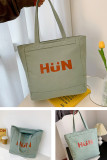 Letter Print Zipper Closure Canvas Tote Bag MOQ 3pcs