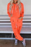 Plain Ripped Kangaroo Pocket Hoodies with Pants 2pcs Set