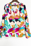 V Neck Open Button Paint Print Blouse