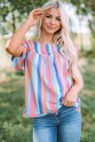 Rose Striped Tiered Ruffle Cap Sleeve Top