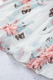 Ruffled V Neck Long Sleeve Floral Dress
