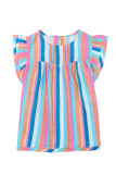Rose Striped Tiered Ruffle Cap Sleeve Top