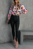V Neck Lace Edge Puffy Floral Blouse