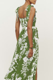 Tie Strap Floral Printed Side Split Cami Dress