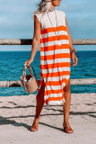 Orange Striped Sleeveless Jersey Dress