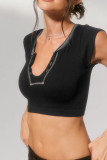 Plain V Neck Rib Crop Top