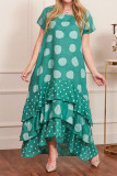 Spot Print Irregular Length Ruffles Hem T Shirt Dress