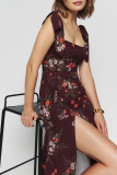 Tie Strap Floral Printed Side Split Cami Dress