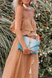 Spot Print Strapless Bandeau Drawstring Maxi Dress