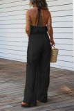 V Neck Halter Backless Wide Leg Jumpsuit