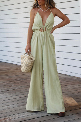 V Neck Halter Backless Wide Leg Jumpsuit