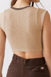 Plain V Neck Rib Crop Top