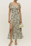Tie Strap Floral Printed Side Split Cami Dress