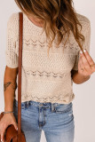 Apricot Crochet Hollow-out Short Sleeve T-shirt