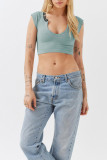 Plain V Neck Rib Crop Top