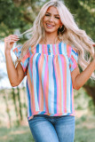 Rose Striped Tiered Ruffle Cap Sleeve Top
