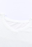 White Waffle Knit Drop Shoulder Loose Top