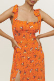 Tie Strap Floral Printed Side Split Cami Dress
