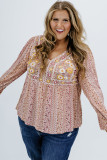 Red Floral Embroidered Plus Size Babydoll Blouse