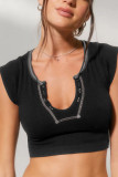 Plain V Neck Rib Crop Top