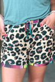 Leopard Print Aztec Tape Drawstring Shorts