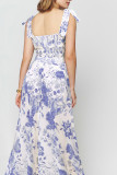 Tie Strap Floral Printed Side Split Cami Dress