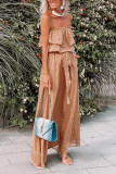 Spot Print Strapless Bandeau Drawstring Maxi Dress