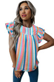 Rose Striped Tiered Ruffle Cap Sleeve Top