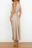 Ruched Cut Shoulder Sleeveless Sily Maxi Dress