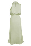 Ruched Cut Shoulder Sleeveless Sily Maxi Dress