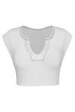Plain V Neck Rib Crop Top